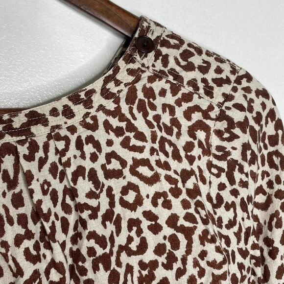 J Crew Multicolored 100% Linen Leopard Print Long Sleeve Blouse Size 10 Women's - Picture 5 of 6